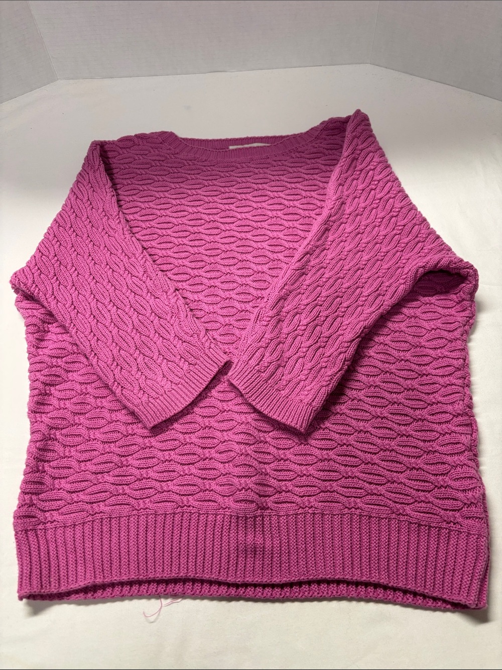Women's Cable Crewneck Sweater - Magenta Pink